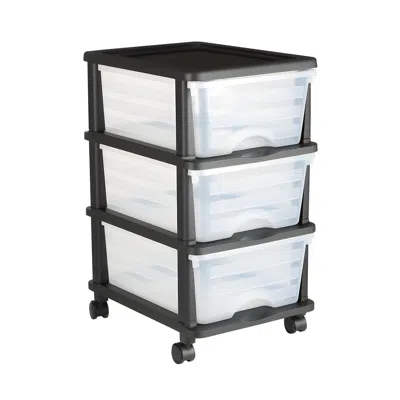 Eruule Plastic Storage Drawers Cart, 3 Drawers Storage Organizer With Wheels, Rolling Closet Organization A In Black