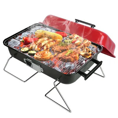 Eruule Portable Charcoal Grill Outdoor Tabletop Grill Small Barbecue Smoker Folding Bbq Grill With Lid For  In Black