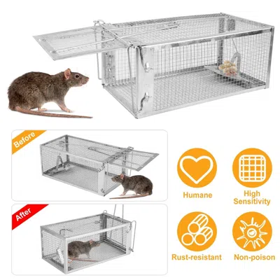 Eruule Rat Trap Cage Humane Live Rodent Trap Cage Mouse Control Bait Catch In Silver