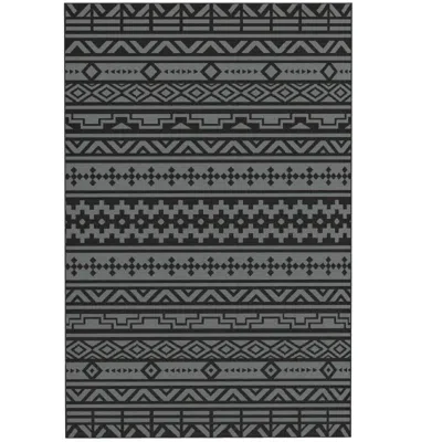 Eruule Reversible Outdoor Rug, Waterproof Plastic Straw With Carry Bag, 6' X 9', Black & Gray Geometric Wal