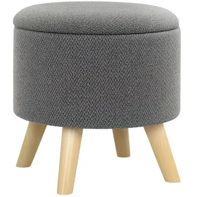 Eruule Round Linen Fabric Storage Stool, Wood Base, Padded Top, Hidden Compartment, Ottoman
