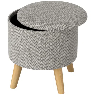 Eruule Round Ottoman Stool With Storage, Linen Upholstered Foot Stool With Padded Seat, Hidden Space And Wo