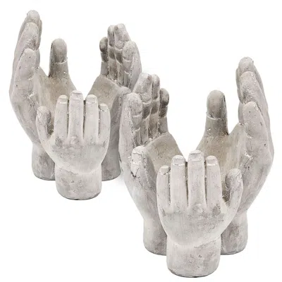 Eruule Set Of 2 6x6x9" Accepting Hands Accent Cement Hand Decor In Multi
