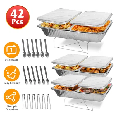 Eruule Set Of 42pcs Disposable Chafing Dish Buffet Set Chafing Servers With Covers Spoons Forks Tongs Full-