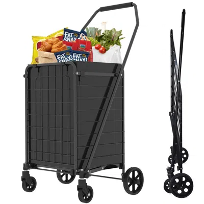 Eruule Shopping Cart With Shelf,grocery Cart On Wheels, Foldable Utility Shopping Carts With 360° Rolling S In Black
