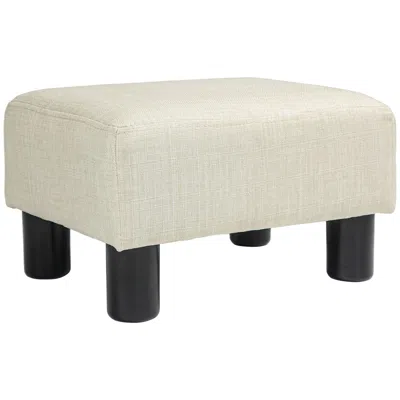 Eruule Small Ottoman Foot Rest, Foot Stool With Linen Fabric Upholstery And Plastic Legs, Cube Ottoman, Bei
