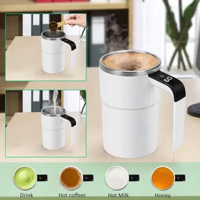 Eruule Smart Mixing Coffee Mug With Led Display, Usb Charging, And Magnetic Mixing Function In White