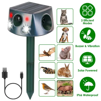 Eruule Solar & Type-c Rechargeable Animal Repeller - 3 Modes Ultrasonic+buzzer+vibration, Ip66 Waterproof,  In Green