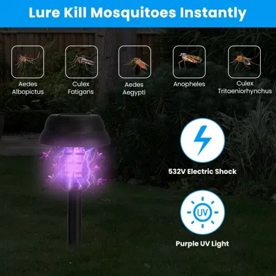 Eruule Solar Mosquito Zapper 4-pack - Dual Purple Uv & White Led Modes, 532 V Electric Shock, Auto On/off,  In Black