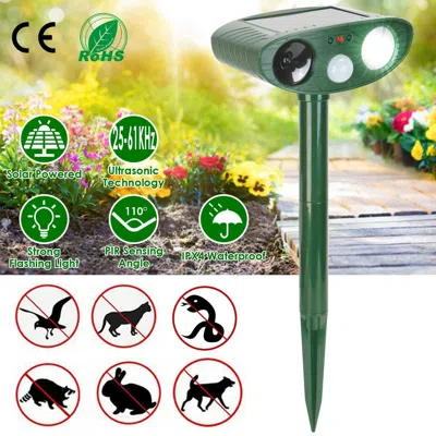 Eruule Solar Ultrasonic Animal Repeller Pir Motion Sensor Animal Repellent Chaser Ipx4 Waterproof With Led  In Green