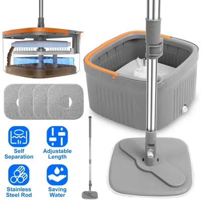 Eruule Spin Mop And Bucket System Includes Dual Compartment Mop Bucket 4pcs Thick Washable Microfiber Mop P In Gray