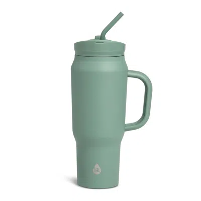 Eruule Stainless Steel Basin Travel Mug With Silicone Straw 30 Oz, Sage In Green