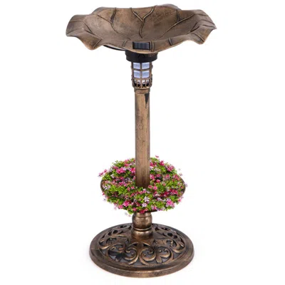 Eruule Standing Pedestal Birdbath And Feeder Combo With Solar Powered Lamp