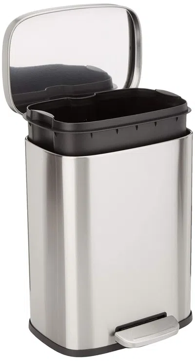Eruule Step Pedal Trash Can With Soft-close Lid, Removable Inner Bucket, Brushed Stainless Steel, 12 Liter/ In Silver