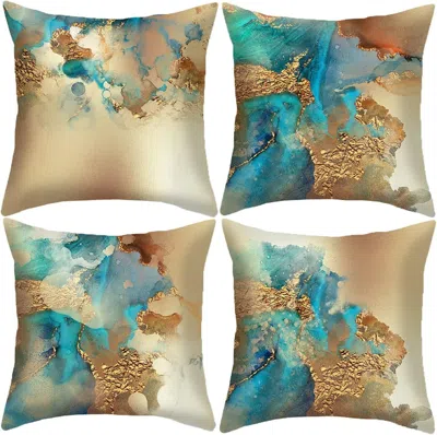 Eruule Teal And Gold Throw Pillow Covers 18x18 Inch Set Of 4 Turquoise Gold Abstract Pillow Cases Modern De