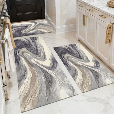 Eruule Three-piece Kitchen Rug Set, Non-slip And Washable, Abstract Pattern Kitchen Hallway Rug, Soft And C In Multi