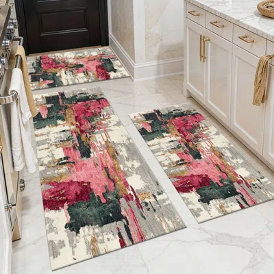 Eruule Three-piece Kitchen Rug Set, Non-slip And Washable, Abstract Pattern Kitchen Hallway Rug, Soft And C In Multi
