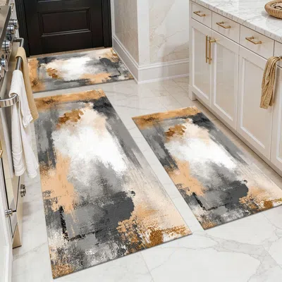 Eruule Three-piece Kitchen Rug Set, Non-slip And Washable, Abstract Pattern Kitchen Hallway Rug, Soft And C In Multi