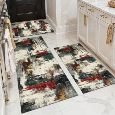 Eruule Three-piece Kitchen Rug Set, Non-slip And Washable, Abstract Pattern Kitchen Hallway Rug, Soft And C In Multi