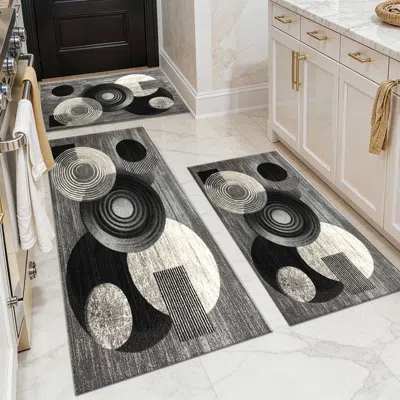 Eruule Three-piece Kitchen Rug Set, Non-slip And Washable, Abstract Pattern Kitchen Hallway Rug, Soft And C In Gray