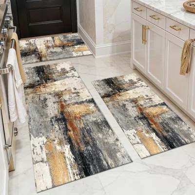Eruule Three-piece Kitchen Rug Set, Non-slip And Washable, Abstract Pattern Kitchen Hallway Rug, Soft And C In Multi