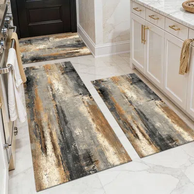 Eruule Three-piece Kitchen Rug Set, Non-slip And Washable, Abstract Pattern Kitchen Hallway Rug, Soft And C In Multi