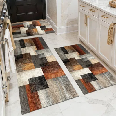 Eruule Three-piece Kitchen Rug Set, Non-slip And Washable, Abstract Pattern Kitchen Hallway Rug, Soft And C In Multi