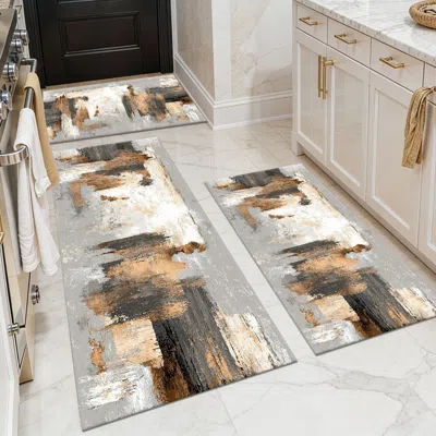 Eruule Three-piece Kitchen Rug Set, Non-slip And Washable, Abstract Pattern Kitchen Hallway Rug, Soft And C In Multi