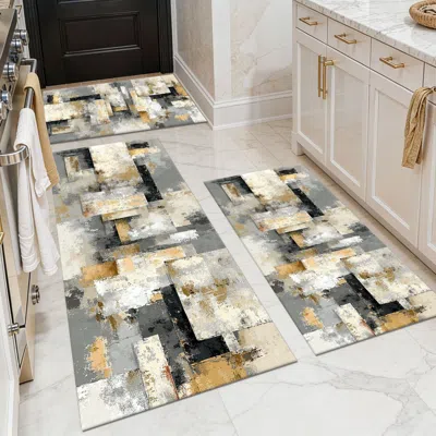 Eruule Three-piece Kitchen Rug Set, Non-slip And Washable, Abstract Pattern Kitchen Hallway Rug, Soft And C In Multi
