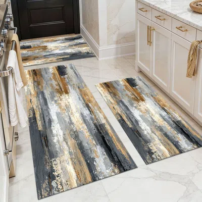 Eruule Three-piece Kitchen Rug Set, Non-slip And Washable, Abstract Pattern Kitchen Hallway Rug, Soft And C In Gray
