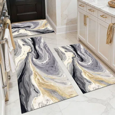 Eruule Three-piece Kitchen Rug Set, Non-slip And Washable, Abstract Pattern Kitchen Hallway Rug, Soft And C In Multi