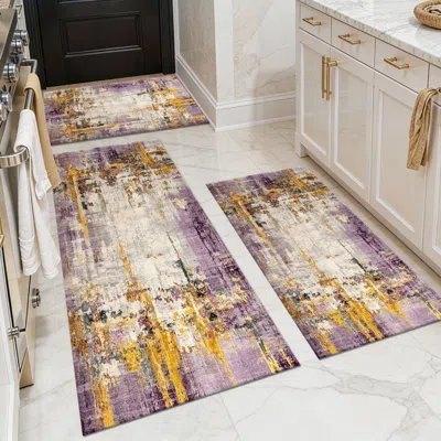 Eruule Three-piece Kitchen Rug Set, Non-slip And Washable, Abstract Pattern Kitchen Hallway Rug, Soft And C In Multi