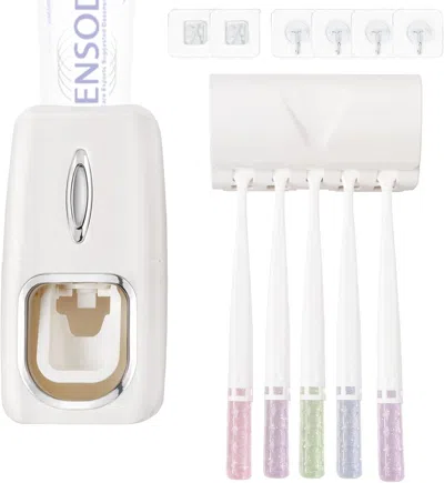Eruule Toothbrush Holder And Toothpaste Dispenser Set, Automatic Toothpaste Squeezer Dispenser, Dispenser T In White