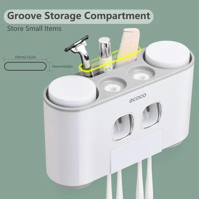 Eruule Toothbrush Holders With Toothpaste Dispenser Wall Mounted For Bathroom-4 Cups Automatic Electric Too In Gray