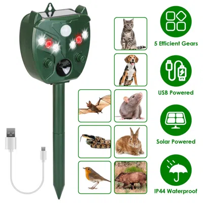 Eruule Ultrasonic Solar Animal Repeller Outdoor Mole Snake Squirrel Mouse Chaser Waterproof Bird Deer Dog C In Green
