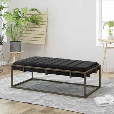 Eruule Upholstered Velvet Ottoman Bench With Brass Finish, Black