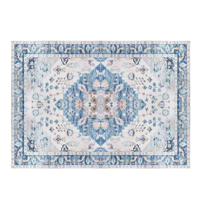 Eruule Vintage Area Rug Modern Non Slip Carpet Boho Low Pile Soft Rug Waterproof Machine Washable Rug For L In Blue