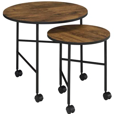Eruule Vintage Oak And Black 2 Pieces Nesting Tables