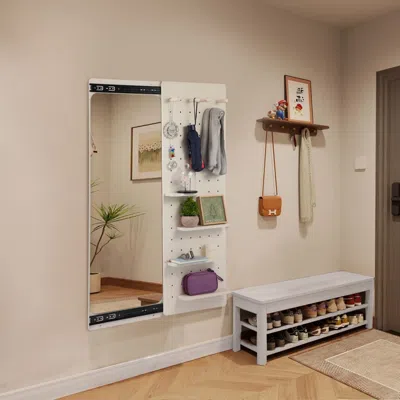 Eruule Wall Mounted Full Length Mirror, Full Body Mirror With Shelf, Full Body Mirror With Hook Wall Mounte In Transparent