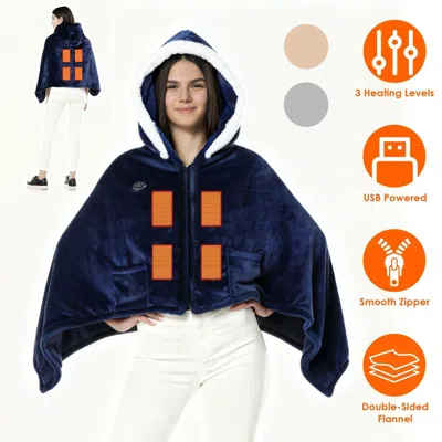 Eruule Wearable Heated Throw Blanket Double-sided Flannel Portable Electric Heating Hoodie For Women Men Ma In Blue