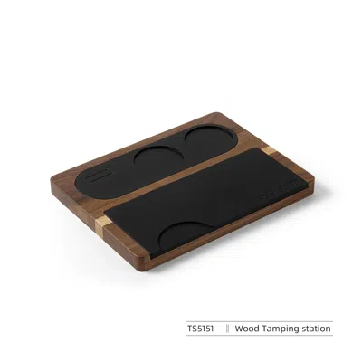 Eruule Wooden Coffee Tamping Station With Silicone Espresso Tamper Mat For 51-58mm Portafilters - Essential In Black