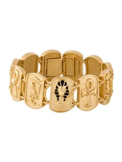 Pre-owned Erwin Pearl Vintage Enamel Egyptian Motif Link Bracelet, 7" In Black