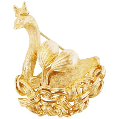 Pre-owned Erwin Pearl Vintage Gilded Swan Princess Figural Brooch By , 1990s In Orange