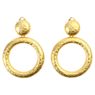 Pre-owned Erwin Pearl Vintage Matte Gold Tone Hammered Hoop Earrings, Circa 1980s In Multi
