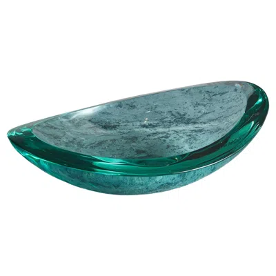 Pre-owned Erwin Walter Burger Oval Handblown Glass Bowl By  For Fontana Arte, Italy 1950s In Blue