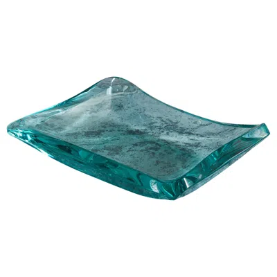 Pre-owned Erwin Walter Burger Rectangular Handblown Glass Bowl By  For Fontana, Italy 1950s In Blue