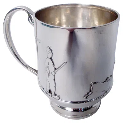 Pre-owned E.s. Barnsley & Co. Ltd. Antique English Edwardian Sterling Silver Pig & Goose Baby Cup, 1910