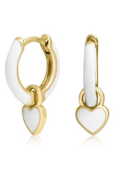 Es Jewelry Charm Enamel Huggie Hoop Earrings In White