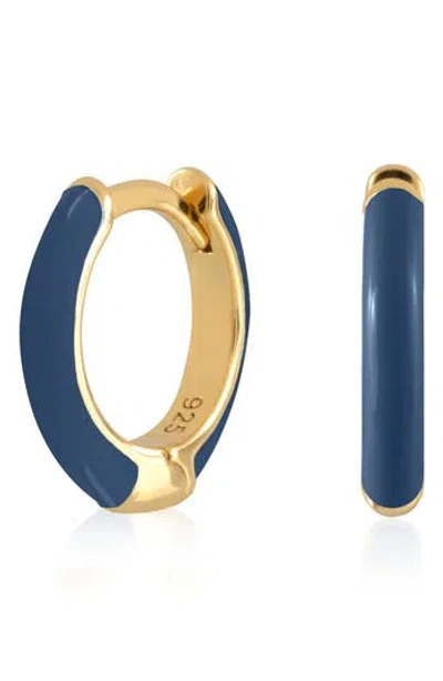 Es Jewelry Enamel Huggie Hoop Earrings In Dark Blue Navy Enamel
