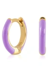 Es Jewelry Enamel Huggie Hoop Earrings In Fancy Purple Enamel